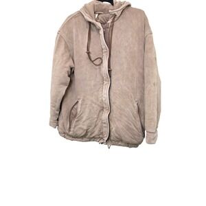 Free People Women's Tan Hooded Zip-Up Cozy Oversize Jacket Drawstrings Size S